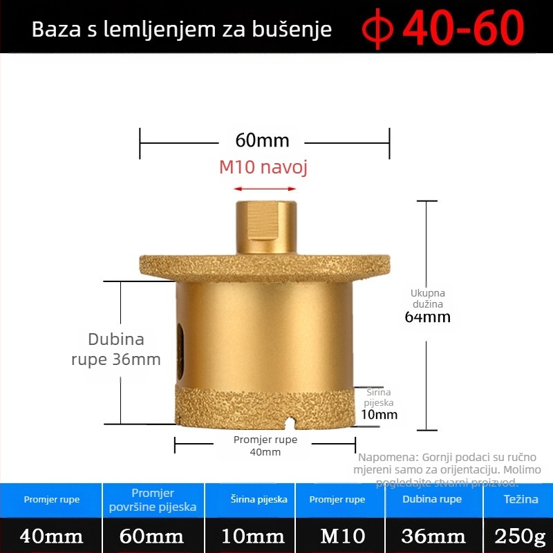 Meier Shield MH0189 Dijamantni kutni brusilnik za bušenje rupa na kamenim i keramičkim pločama — Braziranje, za preradu kamena