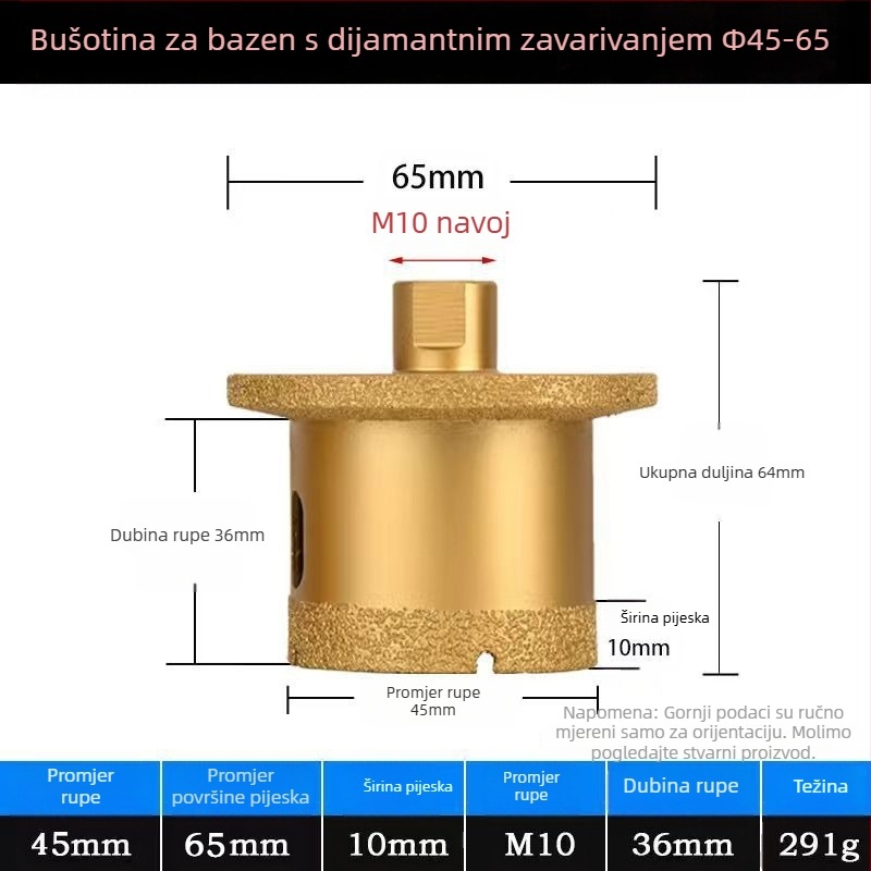 Meier Shield MH0189 Dijamantni kutni brusilnik za bušenje rupa na kamenim i keramičkim pločama — Braziranje, za preradu kamena