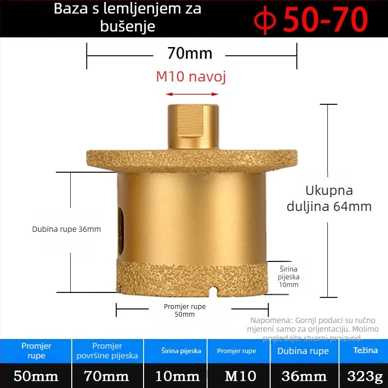 Meier Shield MH0189 Dijamantni kutni brusilnik za bušenje rupa na kamenim i keramičkim pločama — Braziranje, za preradu kamena