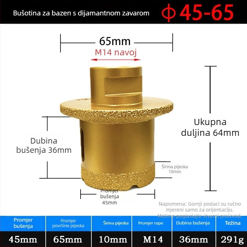 Meier Shield MH0189 Dijamantni kutni brusilnik za bušenje rupa na kamenim i keramičkim pločama — Braziranje, za preradu kamena