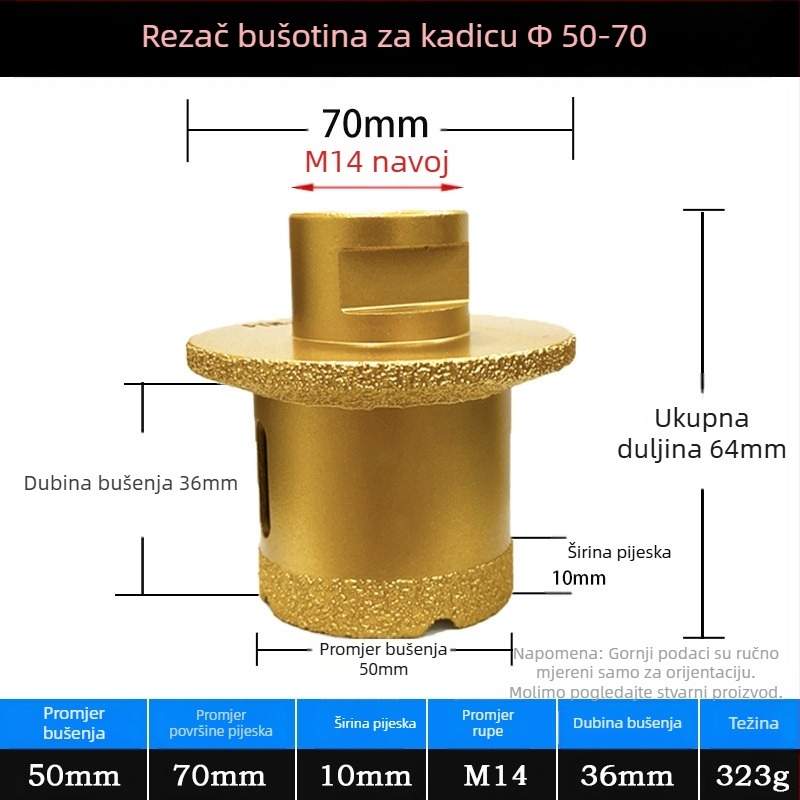 Meier Shield MH0189 Dijamantni kutni brusilnik za bušenje rupa na kamenim i keramičkim pločama — Braziranje, za preradu kamena