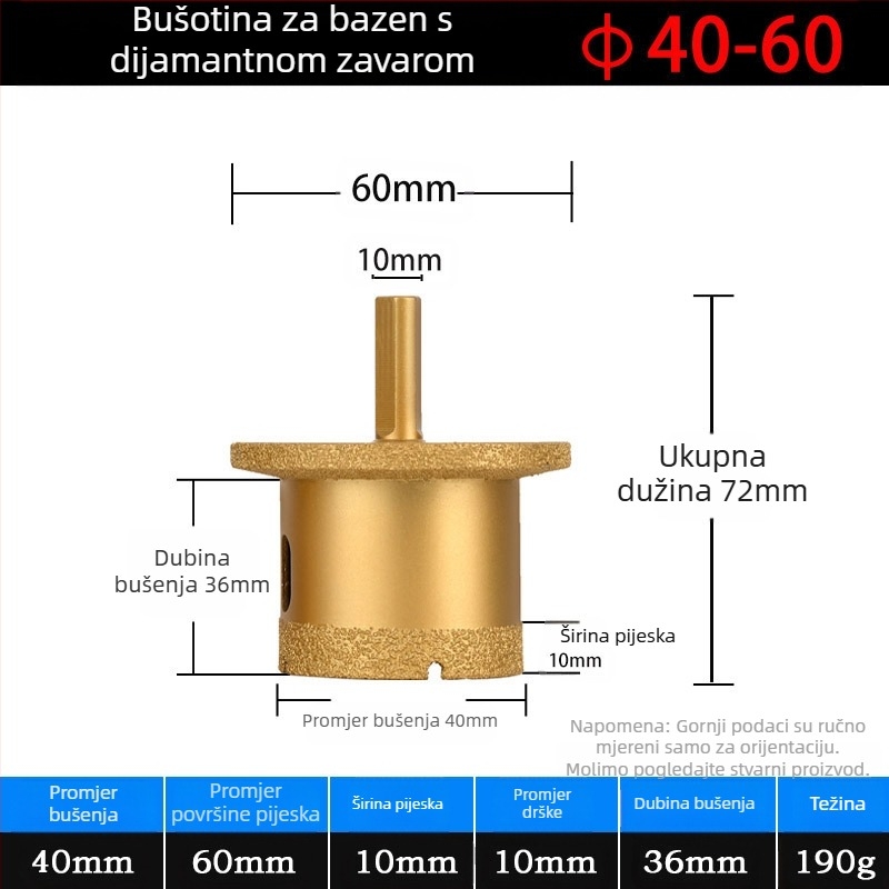 Meier Shield MH0189 Dijamantni kutni brusilnik za bušenje rupa na kamenim i keramičkim pločama — Braziranje, za preradu kamena