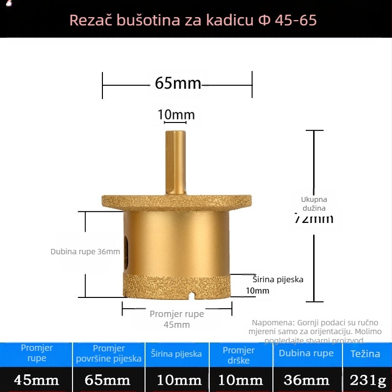 Meier Shield MH0189 Dijamantni kutni brusilnik za bušenje rupa na kamenim i keramičkim pločama — Braziranje, za preradu kamena