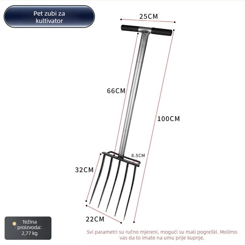 Poljoprivredna vilica za kopanje tla s četiri zuba od mangan čelika, jedinstven integrirani dizajn, visoka tvrdoća, za kopanje luka, đumbira i češnjaka