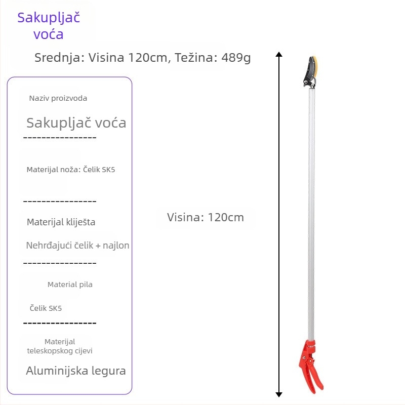 Teleskopske škare za branje voća s dugim dohvatom za visoke grane