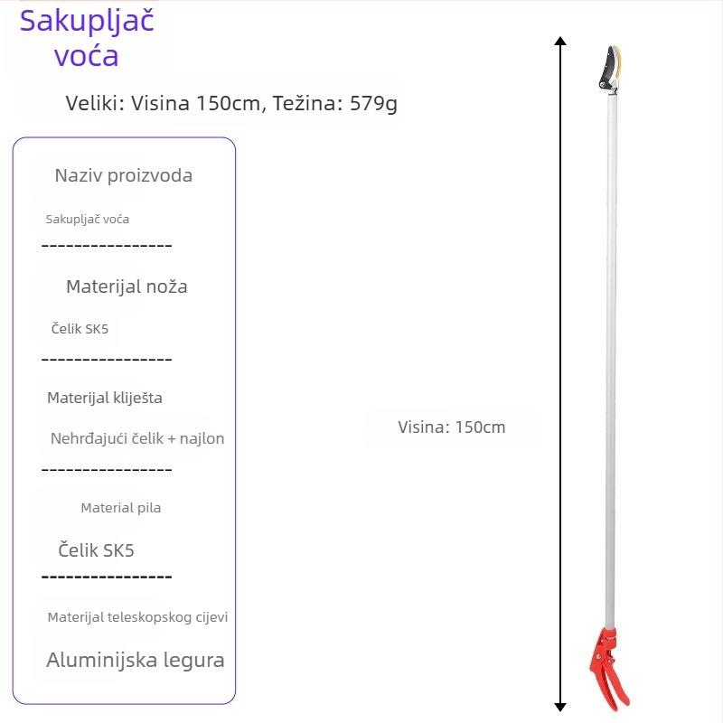 Teleskopske škare za branje voća s dugim dohvatom za visoke grane