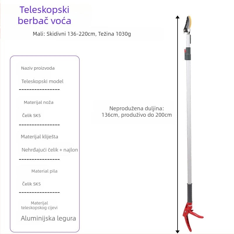 Teleskopske škare za branje voća s dugim dohvatom za visoke grane