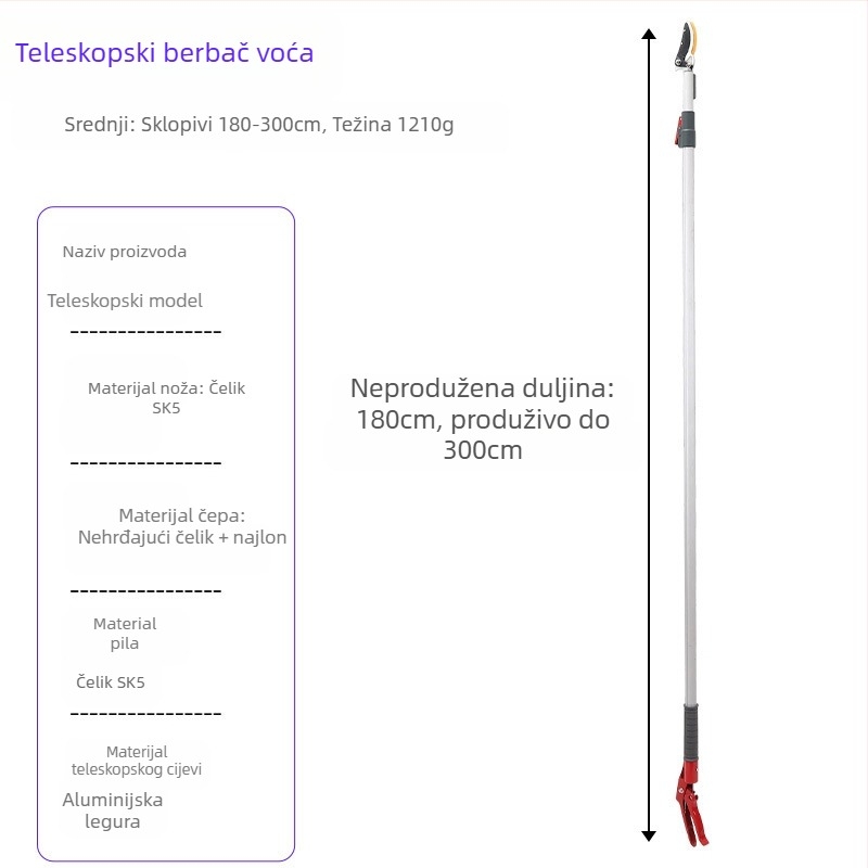 Teleskopske škare za branje voća s dugim dohvatom za visoke grane