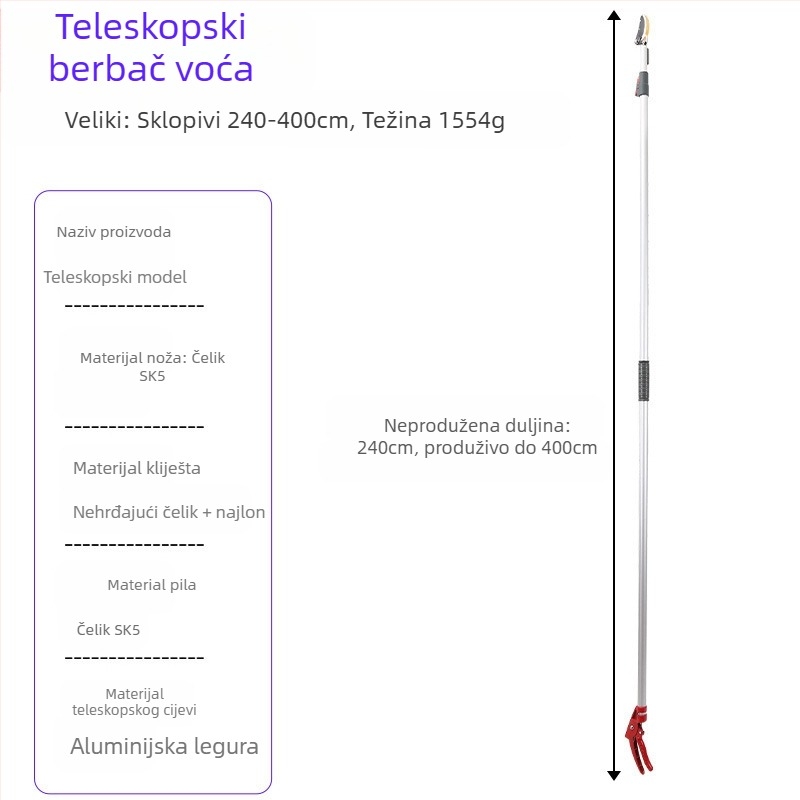Teleskopske škare za branje voća s dugim dohvatom za visoke grane