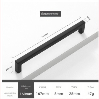 Drška od aluminijskog legura za ladice i vrata ormara, moderni minimalistički stil, model 807, oksidacijski završetak