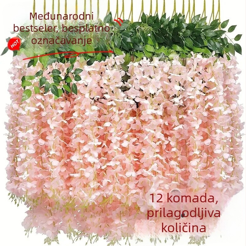 Zi Hao svileno cvijeće glicinija - injekcijsko oblikovanje, sorta 40132165039, pakiranje plastična vrećica, vjenčanje i kućna dekoracija