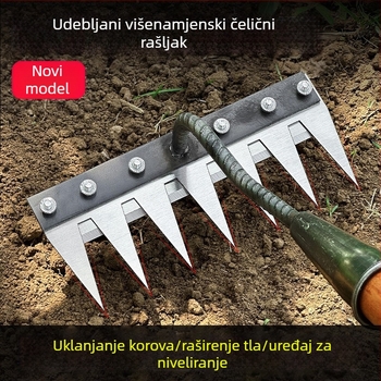 Višenamjenski alat za uklanjanje korova s integriranim grabljem i oštricom od mangan čelika za kućnu i poljoprivrednu upotrebu (obrtanje tla, prozračivanje)