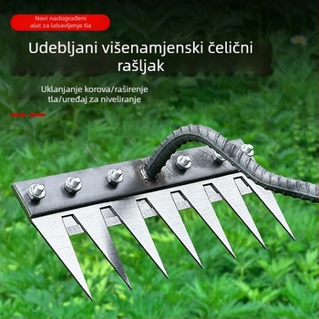 Višenamjenski alat za uklanjanje korova s integriranim grabljem i oštricom od mangan čelika za kućnu i poljoprivrednu upotrebu (obrtanje tla, prozračivanje)