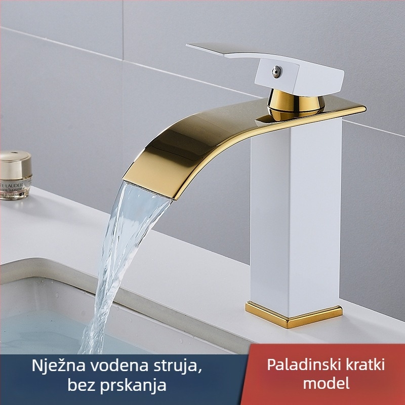 Miješnica slavina za umivaonik, od nehrđajućeg čelika 304, keramijski kartridžni ventil, montaža na jedan otvor, 1/2'' priključci, radna temperatura 0–90°C