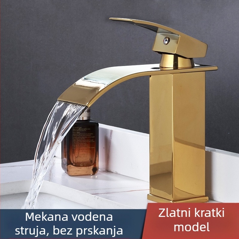 Miješnica slavina za umivaonik, od nehrđajućeg čelika 304, keramijski kartridžni ventil, montaža na jedan otvor, 1/2'' priključci, radna temperatura 0–90°C