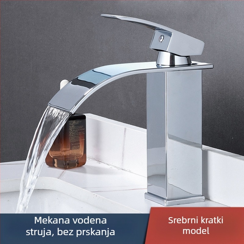 Miješnica slavina za umivaonik, od nehrđajućeg čelika 304, keramijski kartridžni ventil, montaža na jedan otvor, 1/2'' priključci, radna temperatura 0–90°C