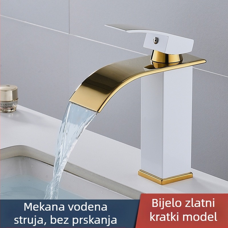 Miješnica slavina za umivaonik, od nehrđajućeg čelika 304, keramijski kartridžni ventil, montaža na jedan otvor, 1/2'' priključci, radna temperatura 0–90°C