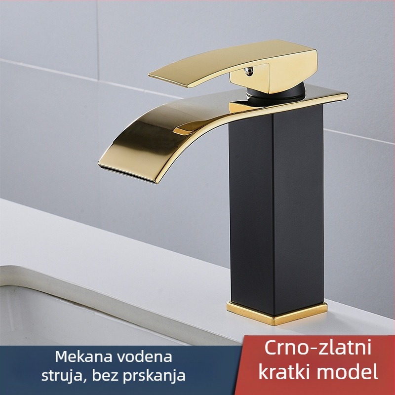 Miješnica slavina za umivaonik, od nehrđajućeg čelika 304, keramijski kartridžni ventil, montaža na jedan otvor, 1/2'' priključci, radna temperatura 0–90°C