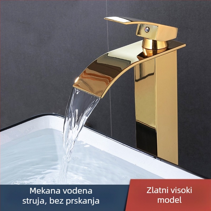 Miješnica slavina za umivaonik, od nehrđajućeg čelika 304, keramijski kartridžni ventil, montaža na jedan otvor, 1/2'' priključci, radna temperatura 0–90°C