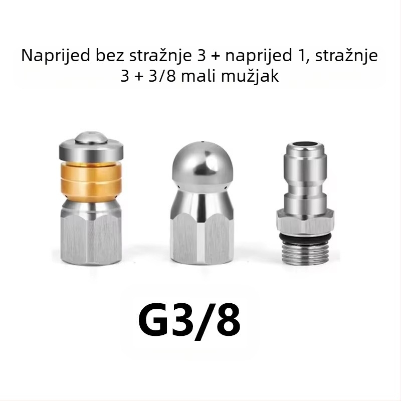 Nehrđajući čelik visokotlačna mlaznica za čišćenje kanalizacije s 1/4 in spojem i 3/8 in brzim spojem, marke Independent