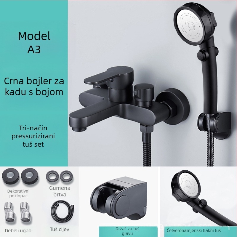 Kupaonski trostruki miješajući slavina s bočnim otvorom, bakreno tijelo, keramički disk ventil, model 8889, zidna ugradnja