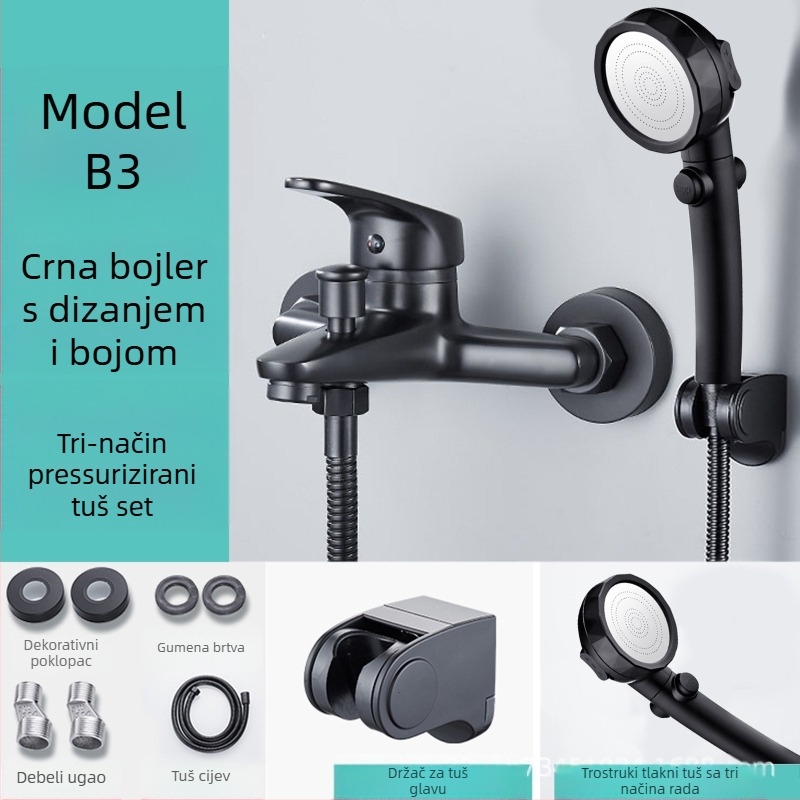 Kupaonski trostruki miješajući slavina s bočnim otvorom, bakreno tijelo, keramički disk ventil, model 8889, zidna ugradnja