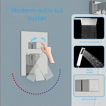 Tuš set s skrivenim zidnim montažom, bakreni materijal, kvadratni oblik, model FH-47, funkcije masaža i kiša