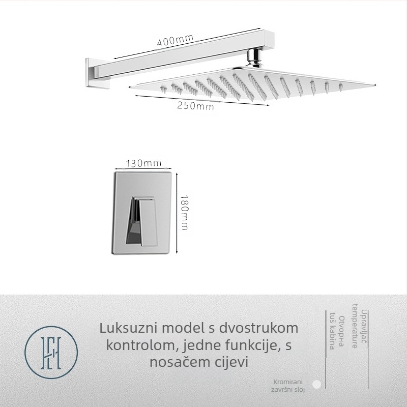 Tuš set s skrivenim zidnim montažom, bakreni materijal, kvadratni oblik, model FH-47, funkcije masaža i kiša