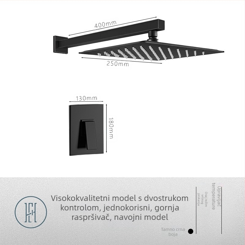 Tuš set s skrivenim zidnim montažom, bakreni materijal, kvadratni oblik, model FH-47, funkcije masaža i kiša