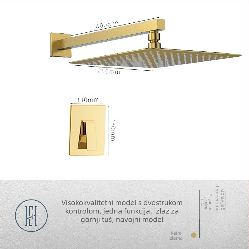Tuš set s skrivenim zidnim montažom, bakreni materijal, kvadratni oblik, model FH-47, funkcije masaža i kiša