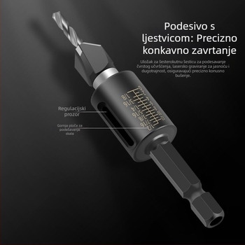 Četverostrani konusni bušil, glava od legura, podesiva dubina, korak bušenja
