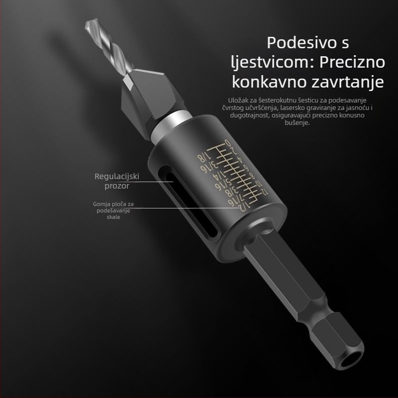 Četverostrani konusni bušil, glava od legura, podesiva dubina, korak bušenja