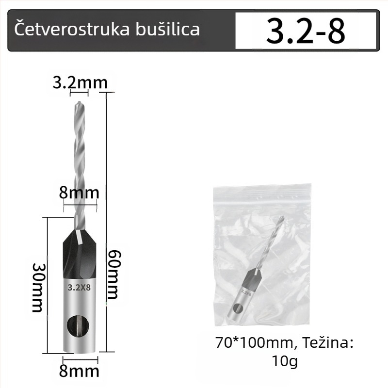 Četverostrani konusni bušil, glava od legura, podesiva dubina, korak bušenja