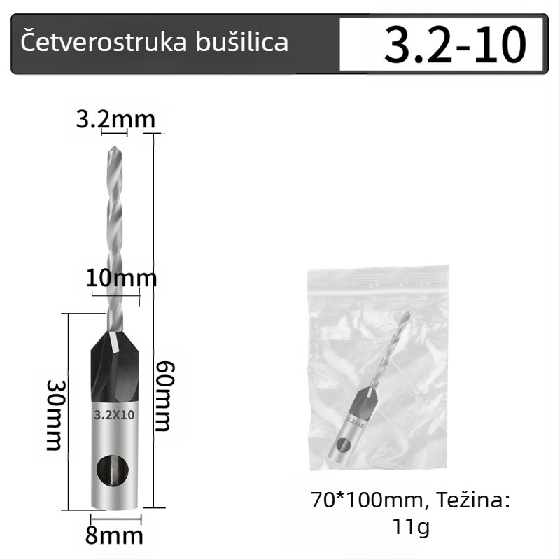 Četverostrani konusni bušil, glava od legura, podesiva dubina, korak bušenja