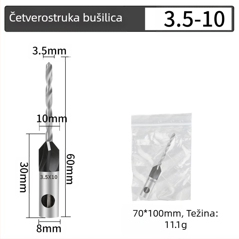 Četverostrani konusni bušil, glava od legura, podesiva dubina, korak bušenja