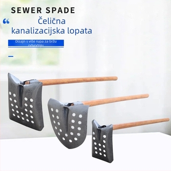 Lopata za čišćenje kanalizacije s uglačnom pravokutnom metalnom glavom – za čišćenje kanalizacije i rovova