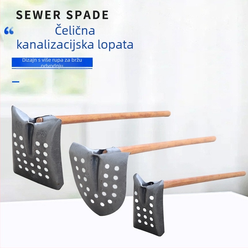 Lopata za čišćenje kanalizacije s uglačnom pravokutnom metalnom glavom – za čišćenje kanalizacije i rovova
