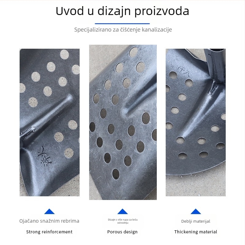 Lopata za čišćenje kanalizacije s uglačnom pravokutnom metalnom glavom – za čišćenje kanalizacije i rovova
