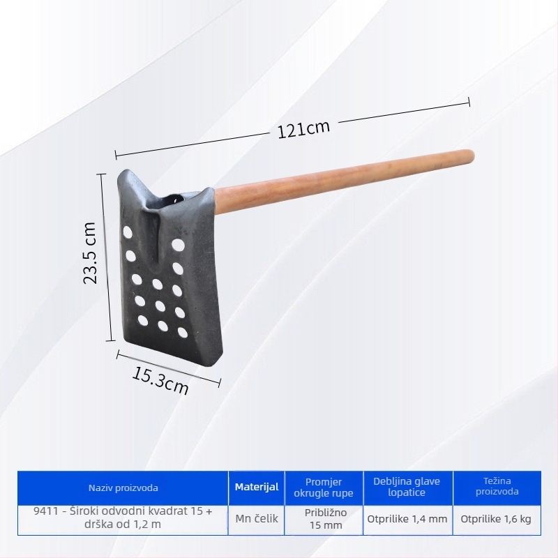 Lopata za čišćenje kanalizacije s uglačnom pravokutnom metalnom glavom – za čišćenje kanalizacije i rovova