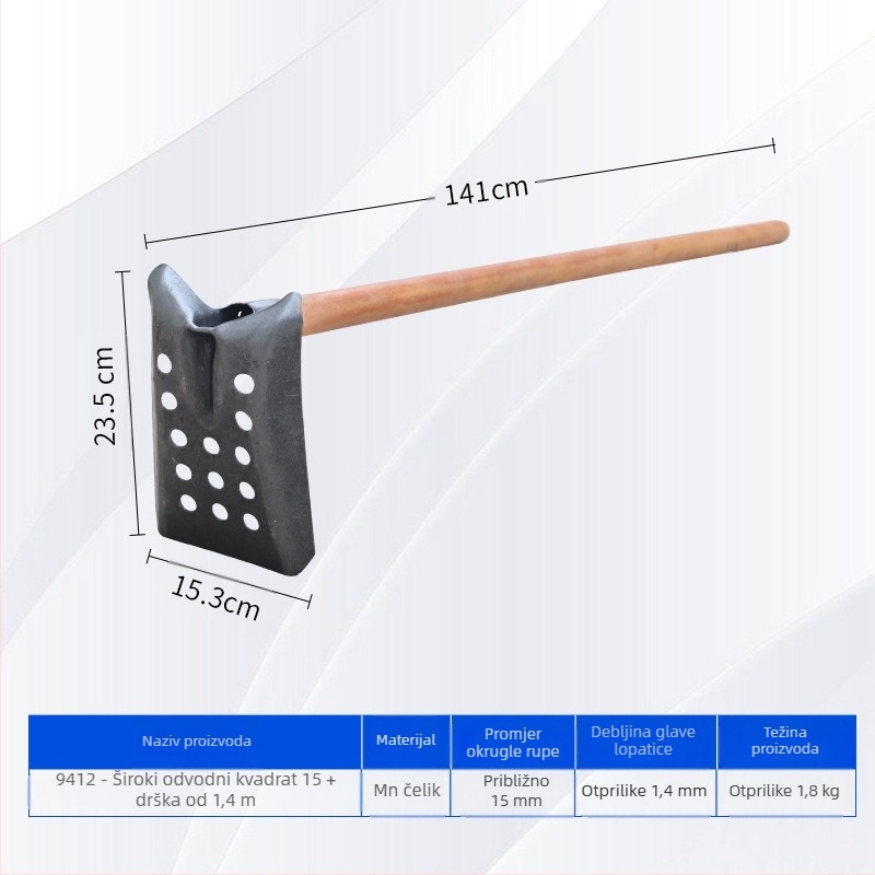 Lopata za čišćenje kanalizacije s uglačnom pravokutnom metalnom glavom – za čišćenje kanalizacije i rovova