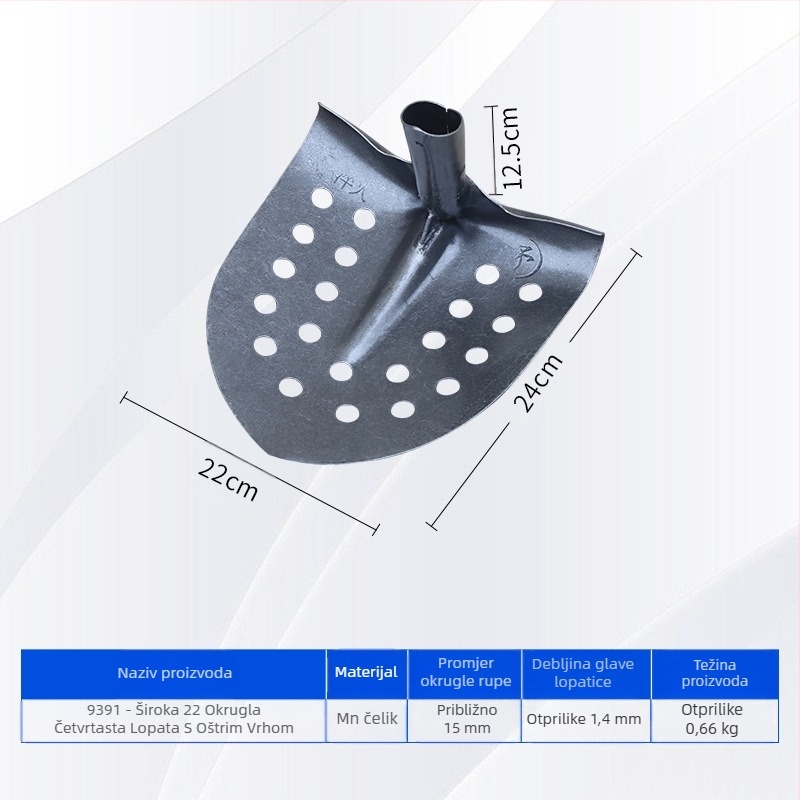 Lopata za čišćenje kanalizacije s uglačnom pravokutnom metalnom glavom – za čišćenje kanalizacije i rovova