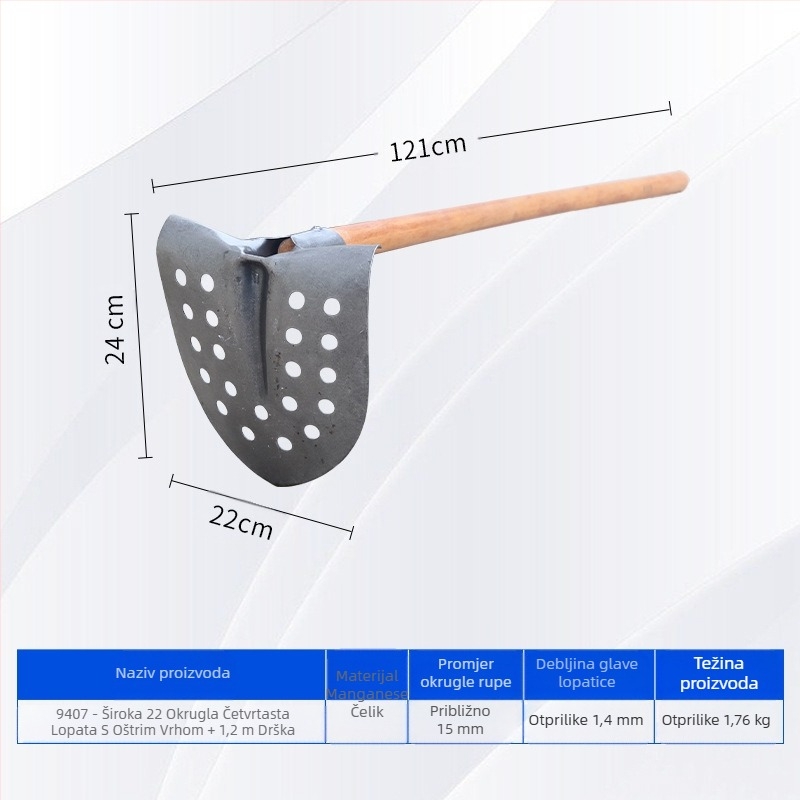 Lopata za čišćenje kanalizacije s uglačnom pravokutnom metalnom glavom – za čišćenje kanalizacije i rovova
