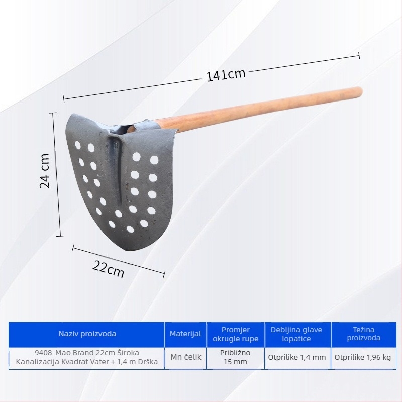 Lopata za čišćenje kanalizacije s uglačnom pravokutnom metalnom glavom – za čišćenje kanalizacije i rovova