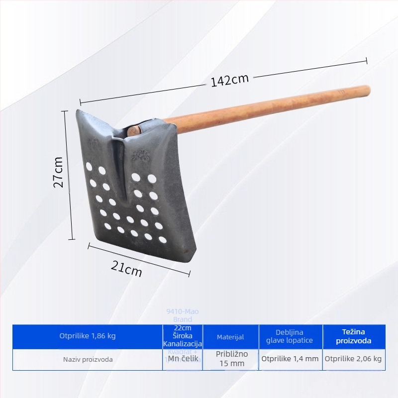 Lopata za čišćenje kanalizacije s uglačnom pravokutnom metalnom glavom – za čišćenje kanalizacije i rovova