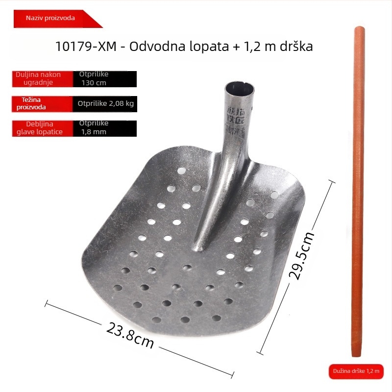 Lopata za čišćenje kanalizacije s uglačnom pravokutnom metalnom glavom – za čišćenje kanalizacije i rovova