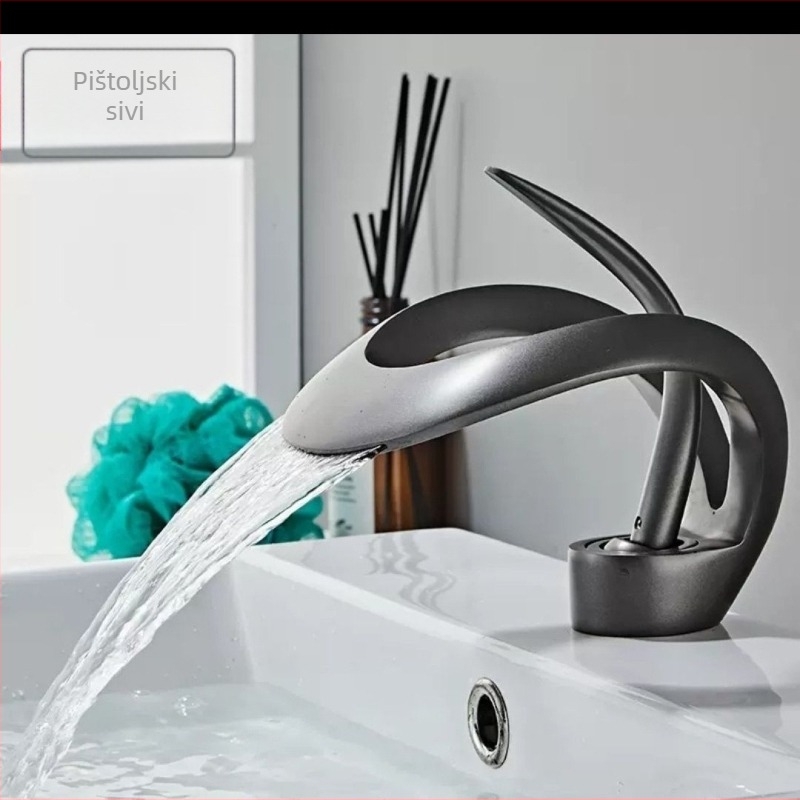 Bakrena slavina za umivaonik s toplom i hladnom vodom, montaža s jednom rupom, keramičko jezgro ventila, elektroplatinirani završetak