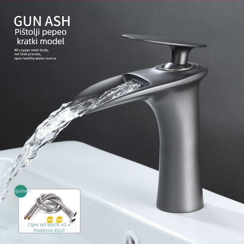 Bakrena slavina za umivaonik s toplom i hladnom vodom, montaža s jednom rupom, keramičko jezgro ventila, elektroplatinirani završetak