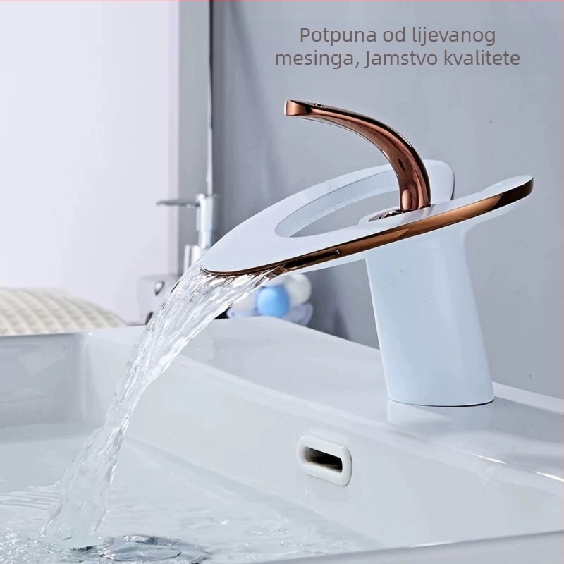 Međinska kupaonska slavina od mjedi, moderni minimalistički dizajn, miješajući slavina, otvaranje podizanjem, keramički disk ventil