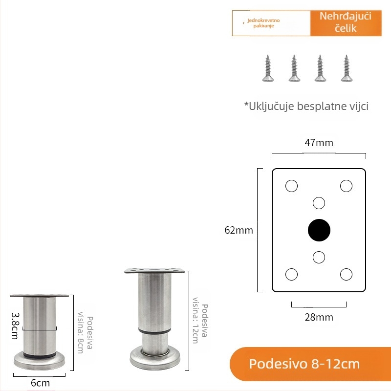 Podesive noge za namještaj – Qiaoju qiaojian hardware, model QJDL-BXGGJ-7, materijal: nehrđajući čelik / hladno valjani čelik, pogodna za ormariće i sofe, stil: moderni minimalistički