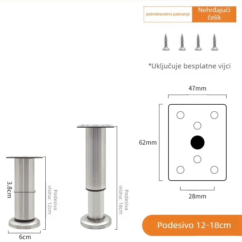 Podesive noge za namještaj – Qiaoju qiaojian hardware, model QJDL-BXGGJ-7, materijal: nehrđajući čelik / hladno valjani čelik, pogodna za ormariće i sofe, stil: moderni minimalistički